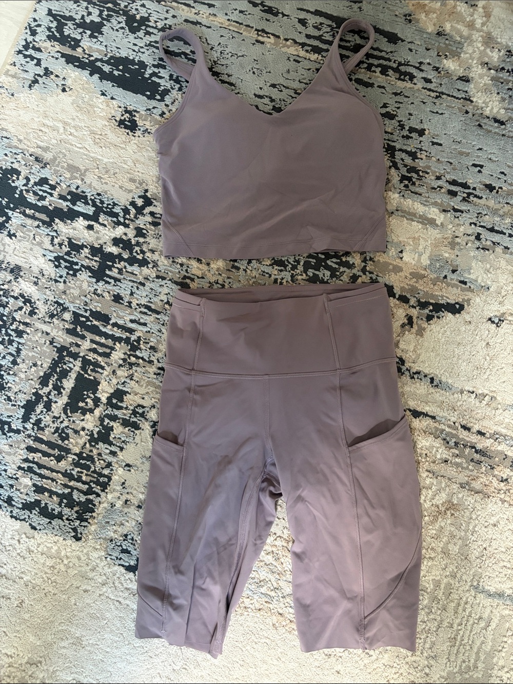Lululemon Mauve Athletic SetCrop Tank + High-Waist Bike Shorts Set with Pockets